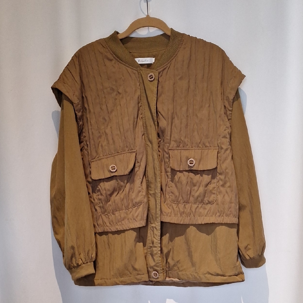 Utilitarian Tan Jacket With Attached Vest Detail, Updated Chore Coat Size 3XL